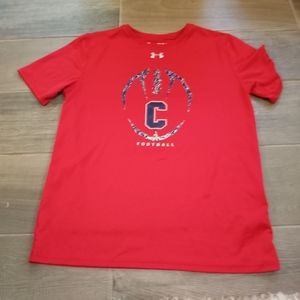 YXL red under Armour T-shirt football theme